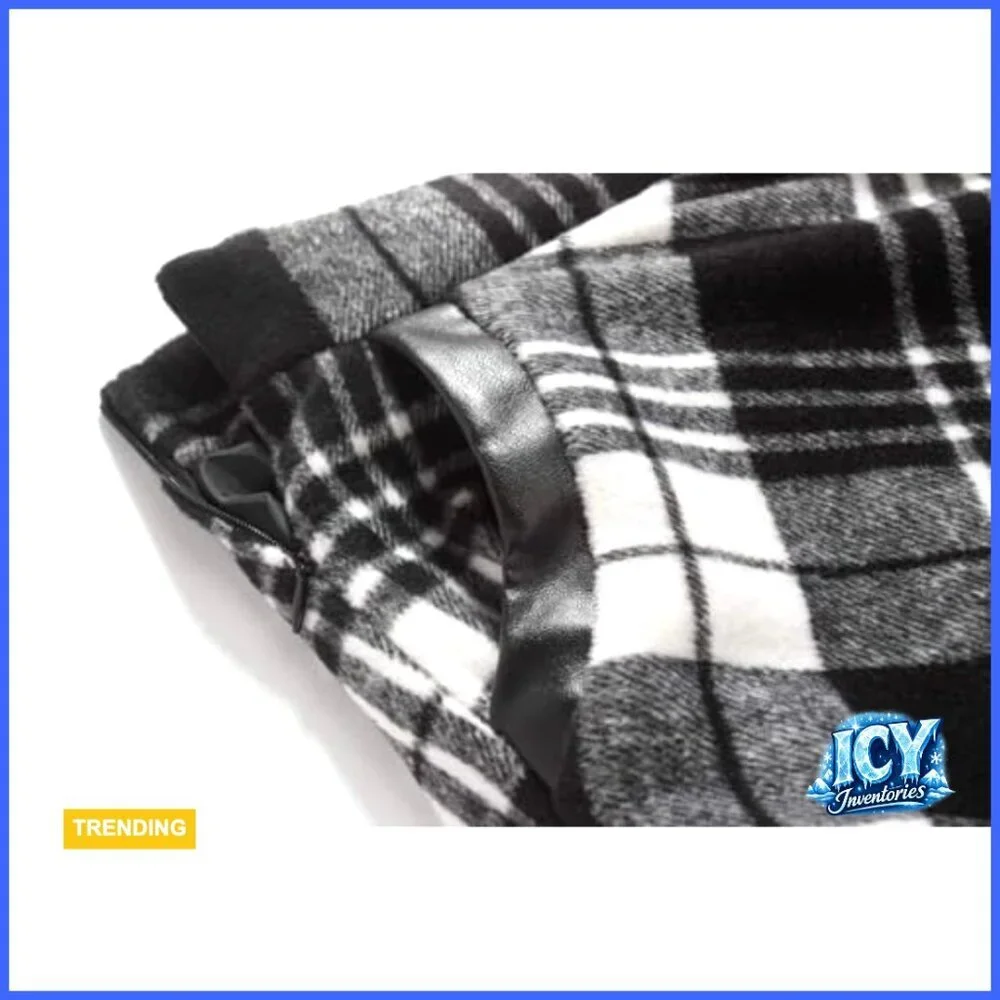 Wool Plaid Midi Skirt Elastic Waist A-Line Pleated Tartan Fall Winter